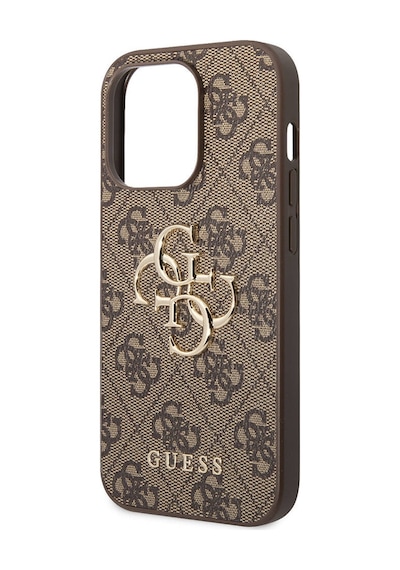 Apple Uyumlu iPhone 14 Pro Kılıf Guess Pu Deri Büyük Metal Logo Dizaynlı Kapak Gri
