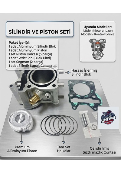 Honda 2014-17 Pcx 150 - Arora Max T 150 - Beatrix 150 Uyumlu Silindir Kit Piston Sekman Supermto