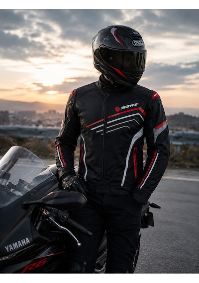 Scoyco Jk153 Motosiklet Montu Deri 4 Mevsim Oxford 600-d Dayanıklı Kumaş Motorcu Mont Red