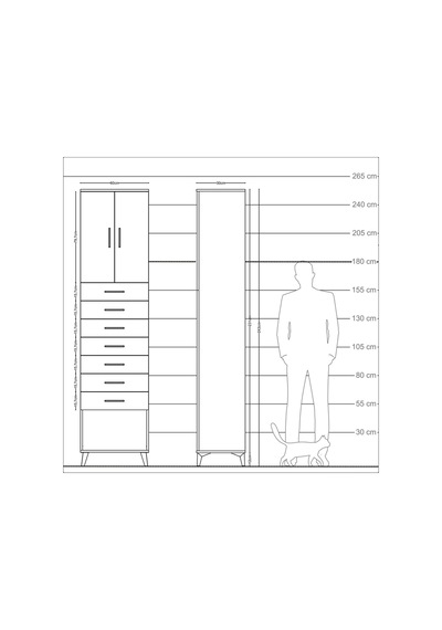 Arges Dolap 2 Raflı 7 Çekmeceli 2 Kapaklı 60x30x243 Çam-çam Çam