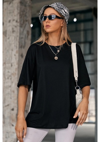 Oversize Unisex Baskısız T-shirt SIYAH