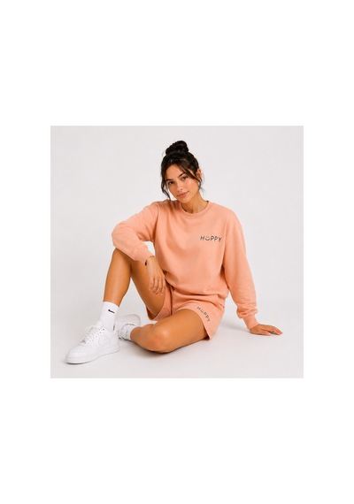 Herkesemoda Hüppy Baskılı Kadın Oversize Şortlu Sweatshirt Eşofman Takımı Pudra