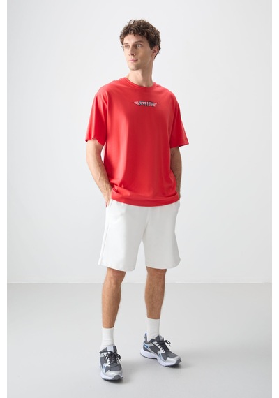 Air Jones Tommy Life Fiesta %100 Pamuk Kalın Yumuşak Dokulu Oversize Fit Baskılı Erkek T-shirt - 88356 Kirmizi
