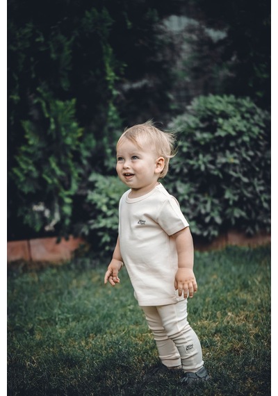 Atlasyael Atlas&yael %100 Organik Gots Belge İpek Apreli Pamuk Kısa Kollu Bebek T-shirt - Somon