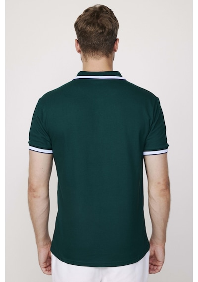Tudors Erkek Polo Yaka Slim Fit Yaka Ve Kol Şeritli Yeşil Pike Tişört-27872-Yeşil