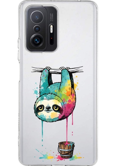 Xiaomi Mi 11t Pro İle Uyumlu Splash Tembel Hayvan Tasarımlı Şeffaf Silikon Kılıf Şeffaf