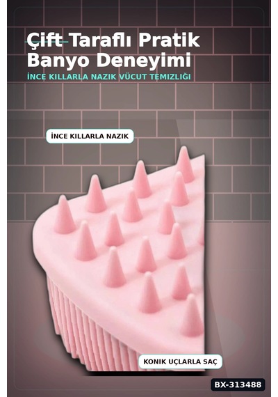 Çift Taraflı Silikon Banyo Masaj Fırçası - Saç Derisi Yatıştırıcı Taraklı 1 Adet Bx-313488 Çok Renkli