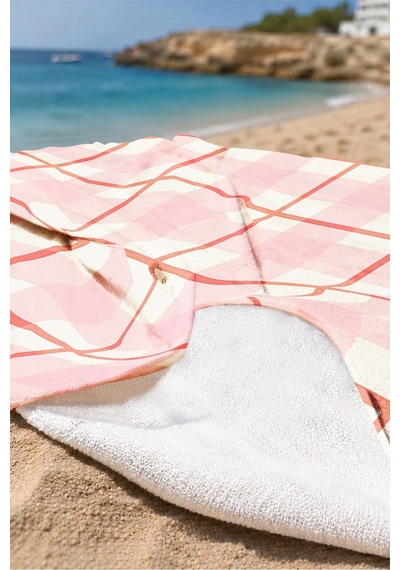 Pembe Ekose Kareli Plaj Havlusu-modern Picnic Stil Hızlı Kuruyan Mikrofiber Havlu Havuz Deniz Banyo Keten İncisi