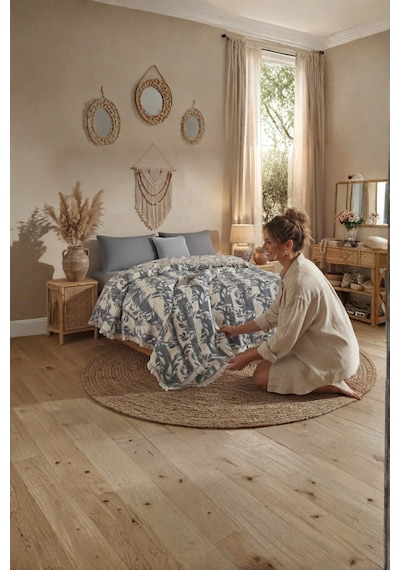 Nuvia 5 Kat Dolgulu Müslin Çift Kişilik Yatak Örtüsü %100 Pamuk Jakar Dokulu 220x240 Cm Gri