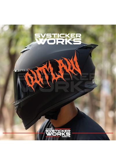 Outlaw Yazılı Kask Sticker Tüm Kasklar Uyumlu Tek Yön 1 Adet Turuncu
