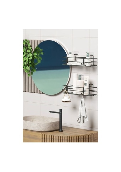 Yapışkanlı 2'li Set, Duvar Düzenleyici Banyo Rafı Ve Şampuanlık Açık Kahverengi