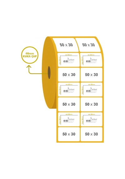 50MM X 30MM Ikili Ayrık Kuşe Etiket 2500'Li 10 Rulo