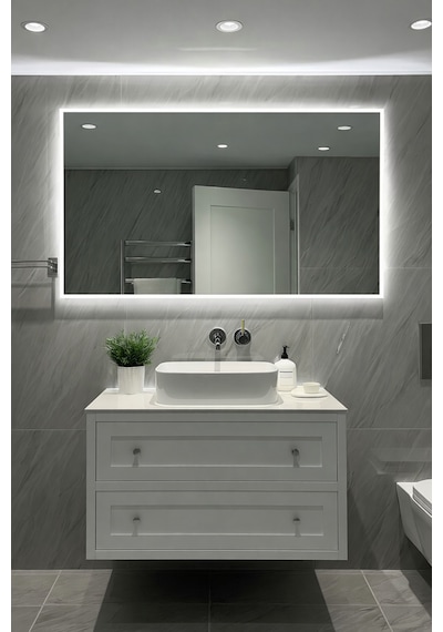 Digital Hayat Rgb Led Işıklı Dikdörtgen Ayna Dekoratif Banyo Makyaj Aynası Sınırsız Renk Çok Renkli