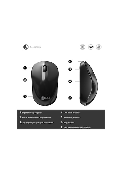 Lecoo WS206 Kablosuz 1200 DPI 3 Tuşlu Optik Mouse