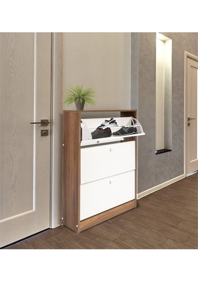 3 Katlı Modern Ayakkabılık Beyaz
