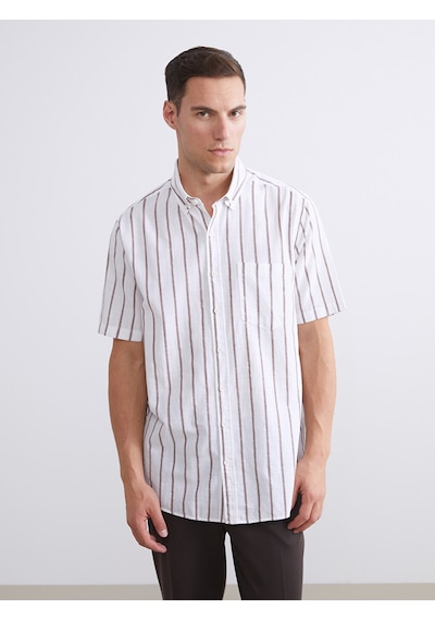 Lcwaıkıkı Classic Kahverengi Regular Fit Çizgili Erkek Gömlek