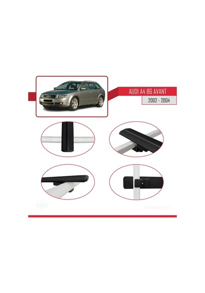 Audi A4 B6 Avant 2002-2004 Arası İle Uyumlu Basic Model Ara Atkı Tavan Barı Siyah 3 Adet