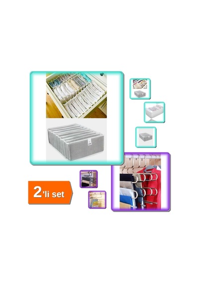 Akordiyon Çekmece Çorap Düzenleyici 8 Gözlü L Beden + Pantolon Askısı 5 Katlı - 2li Set Z2g2l9 Belirtilmemiş