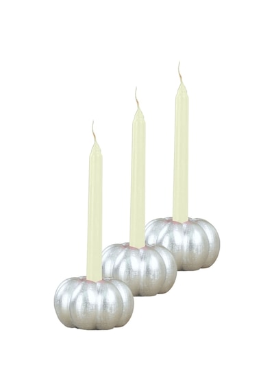 Eskitme Mumluk Şamdan 3 Adet Tealight Ve İnce Mum Uyumlu Kabak Model - Gümüş