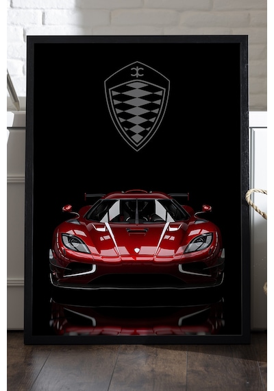 Koenigsegg Agera Rs Siyah Ahşap Çerçeveli Poster, Dekoratif Araba Duvar Tablosu