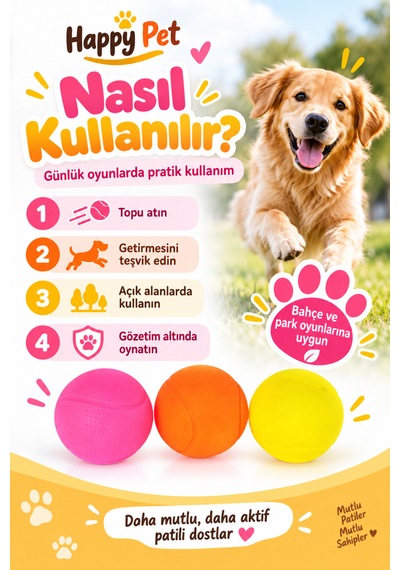 Happy Pet Glow Balls Renkli Ve Parlak Sesli Top Köpek Oyuncağı 3'lü Paket