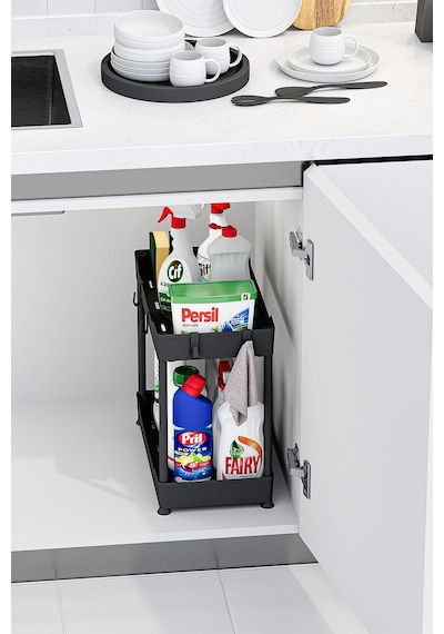Siyah 2 Katlı Düzenleyici Mutfak Ve Banyo Rafı