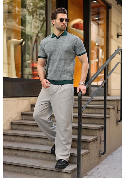 Madmext Nefti Yeşili Polo Yaka Regular Fit Erkek Triko Tişört E7496