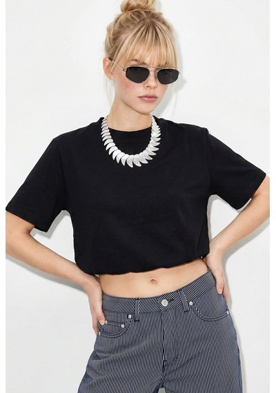 Shade Kadın Beli Lastikli Balon Formlu Crop T-shirt 1104 60286251 - Siyah Shade Kadın Beli Lastikli Balon Formlu Crop T-shirt 1104 60286251 - Siyah