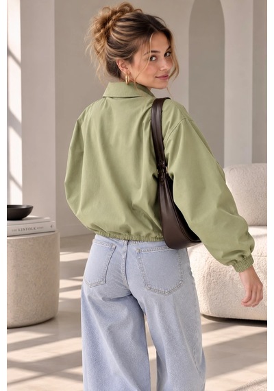Bb Butik Basic Mevsimlik Fermuarlı Bomber Ceket Oversize Rahat Kalıp Fs3434 Mint