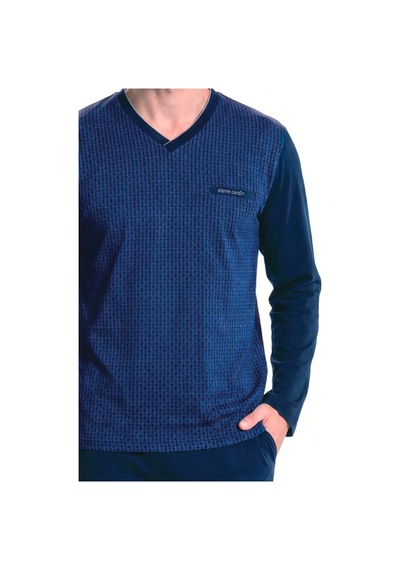 Pierre Cardin 6143 Erkek Uzun Kollu Yakası Düğmeli Jakarlı Pijama Takımı-lacivert