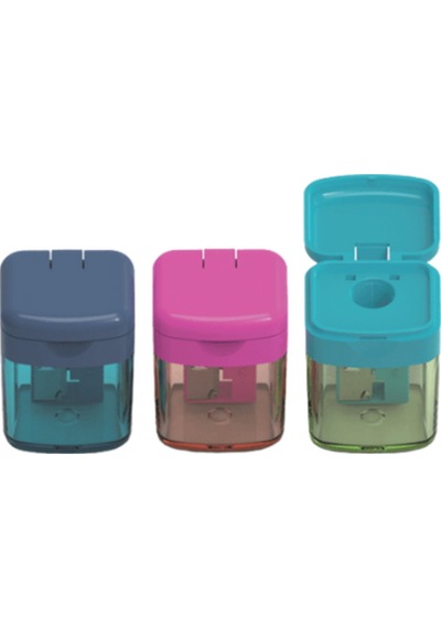 Mini Box Trendy Tek Gözlü 3'lü Set Kalemtraş Mavi, Pembe, Turkuaz