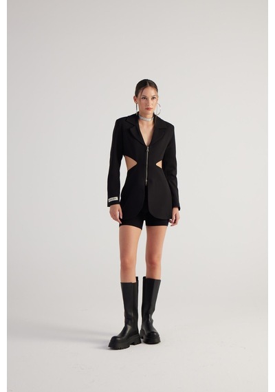 Holly Lolly Bel Dekolteli Fermuarlı Voila Blazer Ceket Siyah