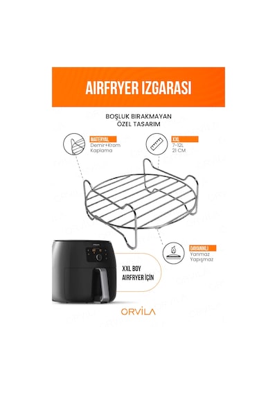 Orvila Airfryer Izgara Teli | Fritöz Metal Aksesuarı XXL