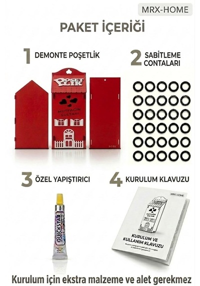 Mrx -home Dekoratif Poşetlik Duvara Asılabilir & Tezgah Üstü Mutfak Organizer Kırmızı