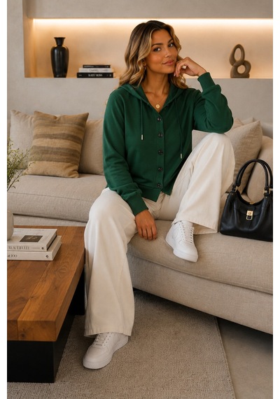 Unika Boutique Kadın Kapüşonlu Çilek Hırka Zümrüt