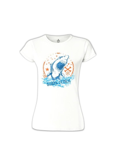 Shark Attack Beyaz Kadın Tshirt 001