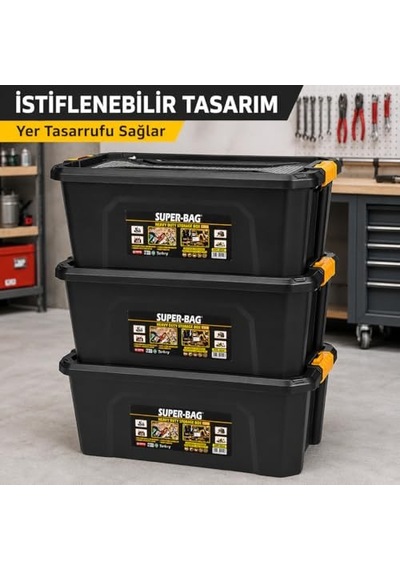 30 L Kapaklı Saklama Kutusu, Ağır Hizmet Plastik Depolama Kutusu, Çok Amaçlı Eşya Düzenleme Ve Saklama Kabı, İ Genel