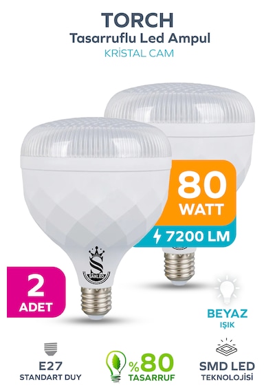 80w Kristal Tasarruflu E27 Beyaz Işık Torch Led Ampul-1-2-4-6-8-10 Adettir 2 Adet
