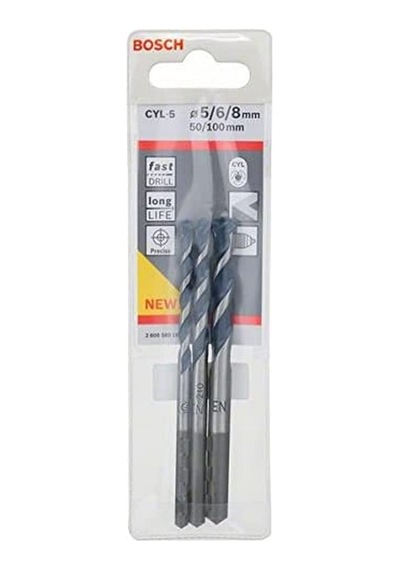 Professional Accessories Cyl/5 Serisi, Blue Granite Turbo Beton Matkap Ucu, 3'lü 5/6/8 Mm, Gri