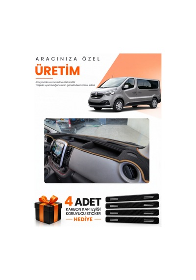Renault Trafıc Kapaksız 2015-2022 Uyumlu Torpido Koruma Örtüsü Oto Kılıfı - Siyah Kahverengi