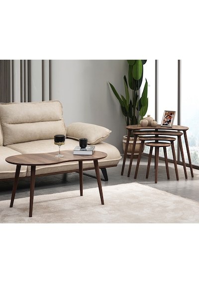 Vovvahome Moon 4lü Mdf Ahşap Zigon Sehpa Ve Orta Sehpa - Ceviz
