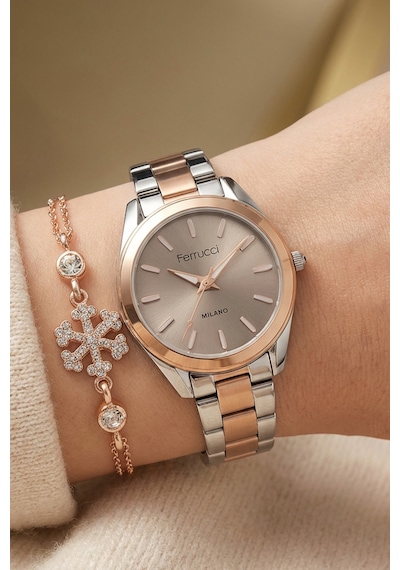Bileklik Hediyeli Rose Gold/metalik Kahve Kadran Kadın Kol Saati 35 Mm Çelik Kordon 2 Yıl Garantili Gümüş - Rose Gold