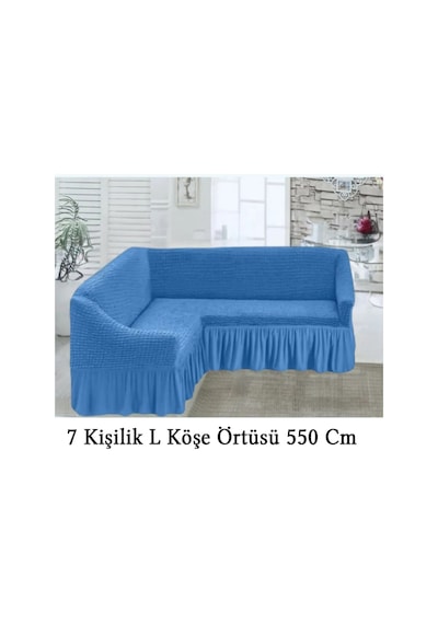 Starmall Bürümcük 7 Kişilik Köşe Koltuk, Kanepe Örtüsü, Koltuk Kılıfı, Lastikli, Etekli, L Köşe 550 Cm Turkuaz Turkuaz