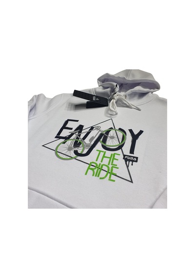 Fuba Kapşonlu Sweat Enjoy Beyaz Beyaz