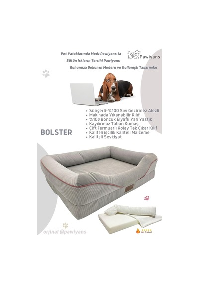 Bolster Üst Kalite Köpek Yatağı 6,5 Ve 10 Cm Süngerli Kılıflı Sıvı Geçirmez Alezli 2 Fermuarlı