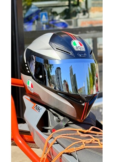 Agv K1 S Lap Matt Black Grey Red Kapalı Kask Silver Vizör + Şeffaf Vizör Gri