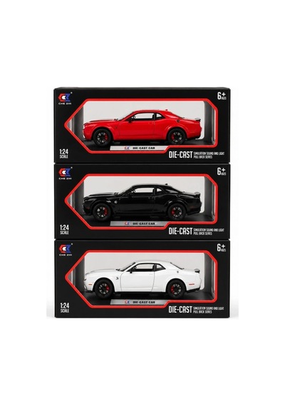 Dodge Challenger 1/24 Ölçek Sesli Işıklı Metal Model Araba Çek Bırak Mekanizmalı 1 Adet