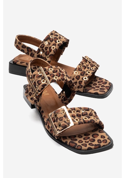 Luvishoes Blob Siyah-sarı Desenli Tokalı Kadın Sandalet Çok Renkli