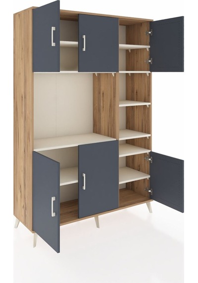 Hyperion Dolap 10 Raflı 6 Kapaklı 132x44x195 Çam-antrasit/aytaşı Çam