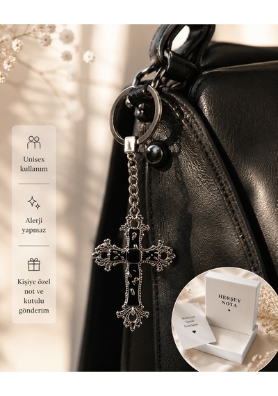 Siyah Gotik Haç Anahtarlık Vintage Unisex Çanta Ve Anahtar Aksesuarı